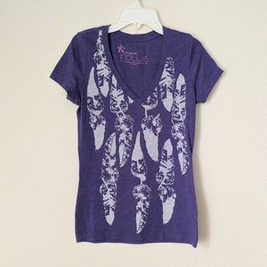 The Basic Tee Nollie Purple V Neck Sheer Feather Boho T-Shirt XS